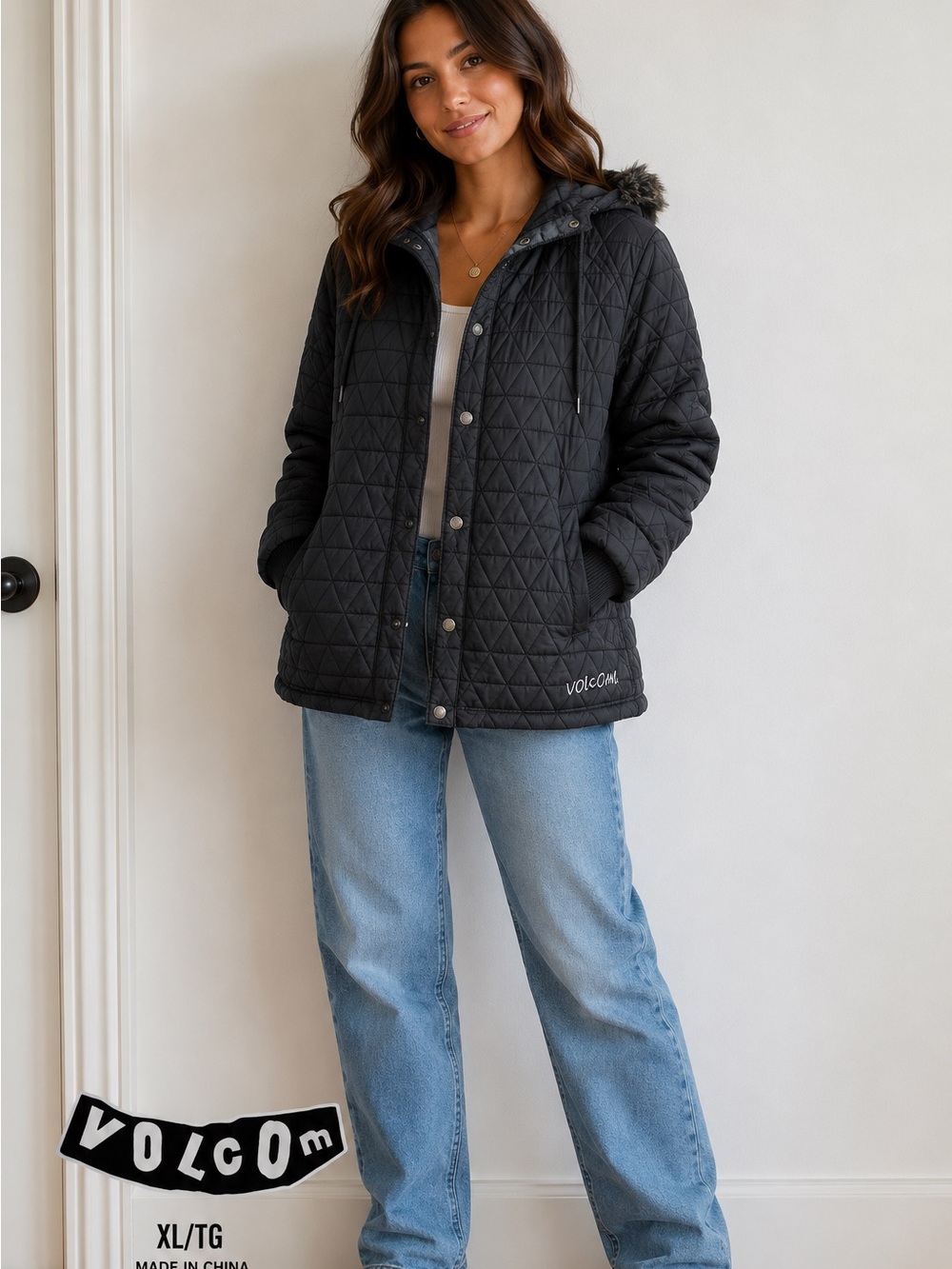 Volcom Quilted Hooded Puffer Jacket - Black